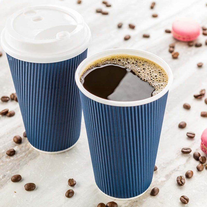 Restaurantware 20 Ounce Paper Coffee Cups, 250 Ripple Wall Disposable Paper Cups - Leakproof, Recyclable, Midnight Blue Paper Hot Cups, Insulated, Matching Lids Sold Separately - - Image 2