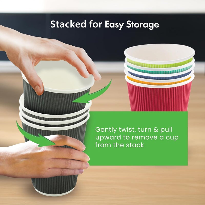 Restaurantware 20 Ounce Paper Coffee Cups, 250 Ripple Wall Disposable Paper Cups - Leakproof, Recyclable, Midnight Blue Paper Hot Cups, Insulated, Matching Lids Sold Separately - - Image 4