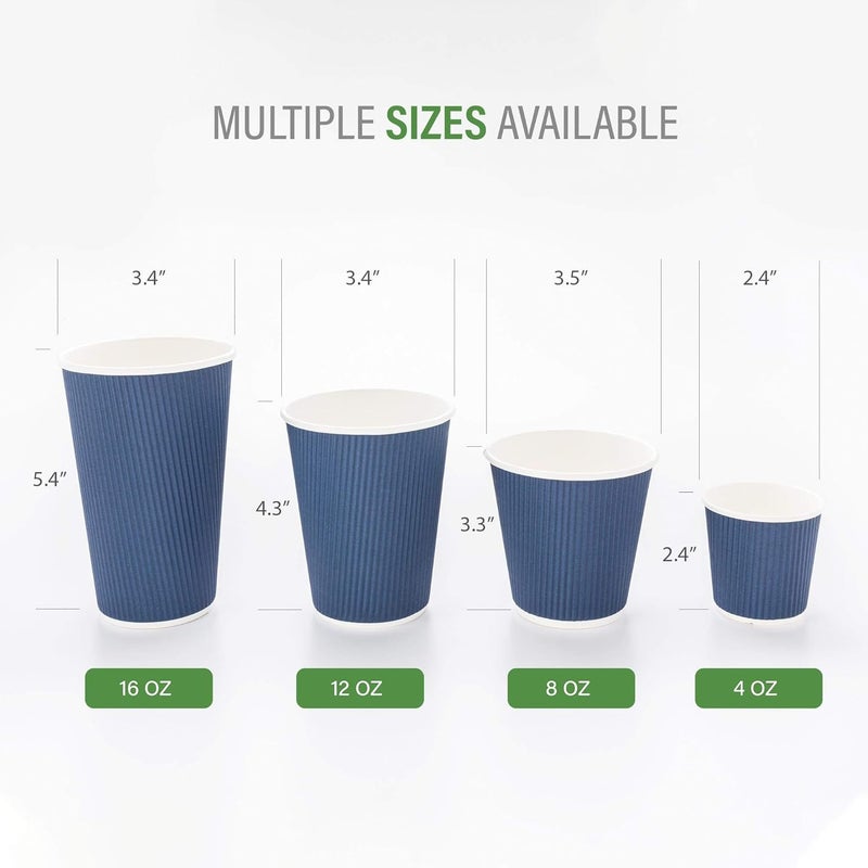 Restaurantware 20 Ounce Paper Coffee Cups, 250 Ripple Wall Disposable Paper Cups - Leakproof, Recyclable, Midnight Blue Paper Hot Cups, Insulated, Matching Lids Sold Separately - - Image 3