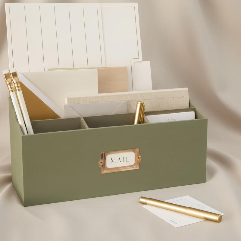 KIBAGA Stylish Linen Mail Organizer for Your Countertop â€“ Easily Organizes Pens, Mail & More in Spacious Compartments on Any Desktop â€“ The Perfect Desk Sorter for Paper & Office Essentials - Image 1