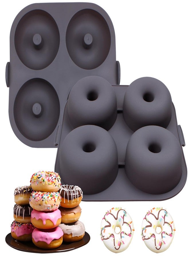 Fchil Silicone Donut Molds for Air Fryer, Set of 1, 4-Cavity Non-Stick Doughnut Pans with Carrying Handle, Doughnut Bagel Baking Tin for Muffins Cake, Dishwasher Safe, Grey - Image 1