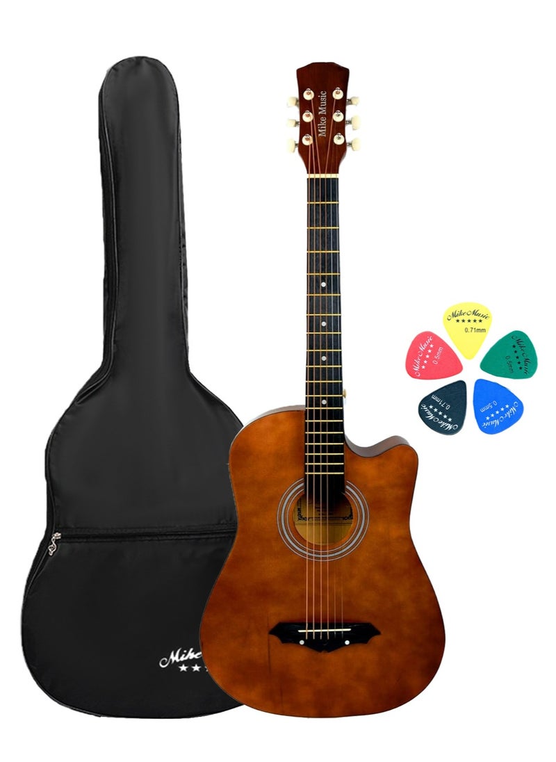 Mike Music 38 Inch Acoustic Guitar for Beginner Adult Teen, Full Size Guitar Acoustic 6-Strings Acoustic Guitar Set With Accessories Gig Bag, Picks, Right Hand, Matte Brown  - Image 1