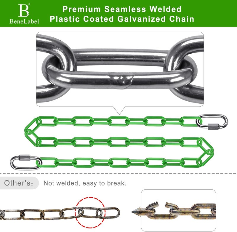BeneLabel 2Pcs 40" Heavy Duty Hanging Chains with Carabiners 1000 LBs Capacity Swing Extension Chain with Hooks Hammock Chains Green Coated Chain for Hanging Chair, Punching Bags, Swing Chair, Egg Chairs - Image 3
