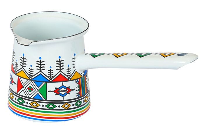 alsaifhome Small Traditional Enamel Coffee Pot, Decorative Pattern, Fine Spout, Comfortable Handle – White Patterned