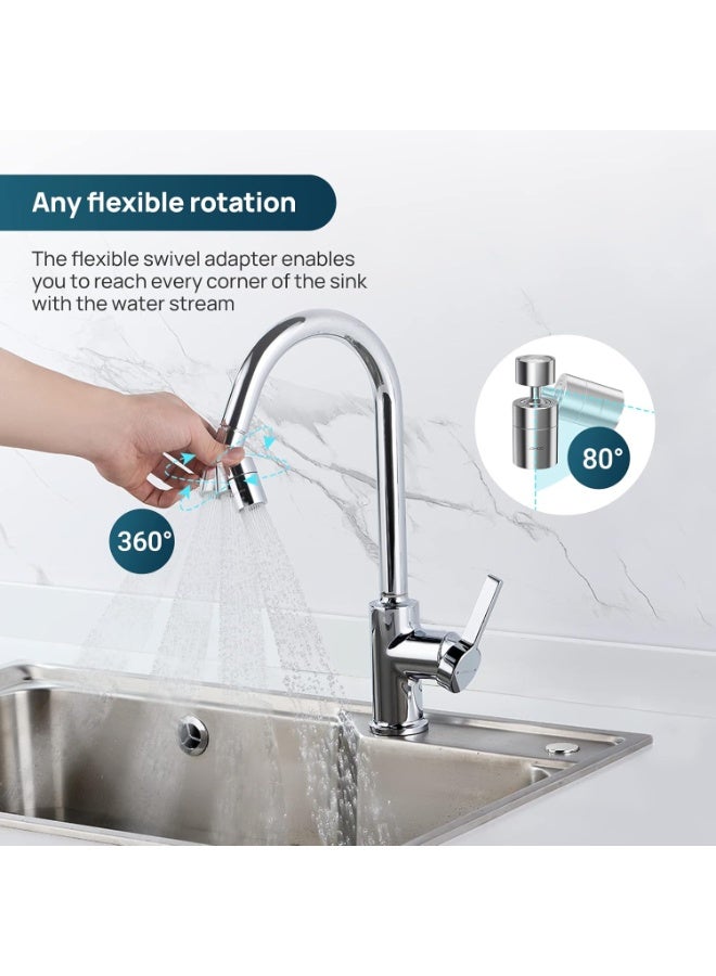 Jomoo مُعَزِّز صنبور توفير المياه، مُمدِّد صنبور دوار بزاوية 360° مقاوم للتنقيط لمغسلة المطبخ، رأس رشاش صنبور مزدوج الوظيفة بتدفقين لمغسلة الحمام، كروم - Image 4