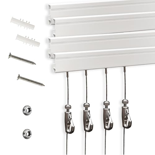 NACETURE Picture Hanging System with Wall Rails Art Hanging Kit Including 4 x 24 Inch Rails Adjustable Hanging Wires Hooks Wall Mounted Frame Display for Photos Artwork Home Dcor - Image 1