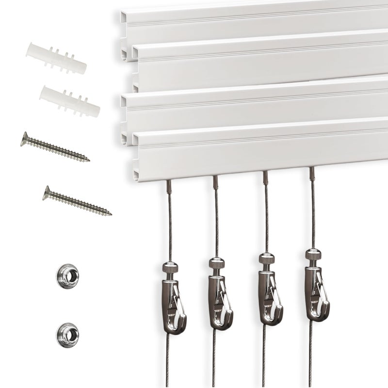 NACETURE Picture Hanging System with Wall Rails Art Hanging Kit Including 4 x 24 Inch Rails Adjustable Hanging Wires Hooks Wall Mounted Frame Display for Photos Artwork Home Dcor - Image 2