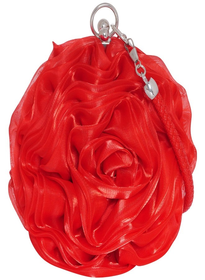 SUMERSHA Women Rose Clutch Satin Rose Shaped Clutch Handbag Floral Evening Bag Red for Wedding Party Christmas Mother's Day Gift - Image 5