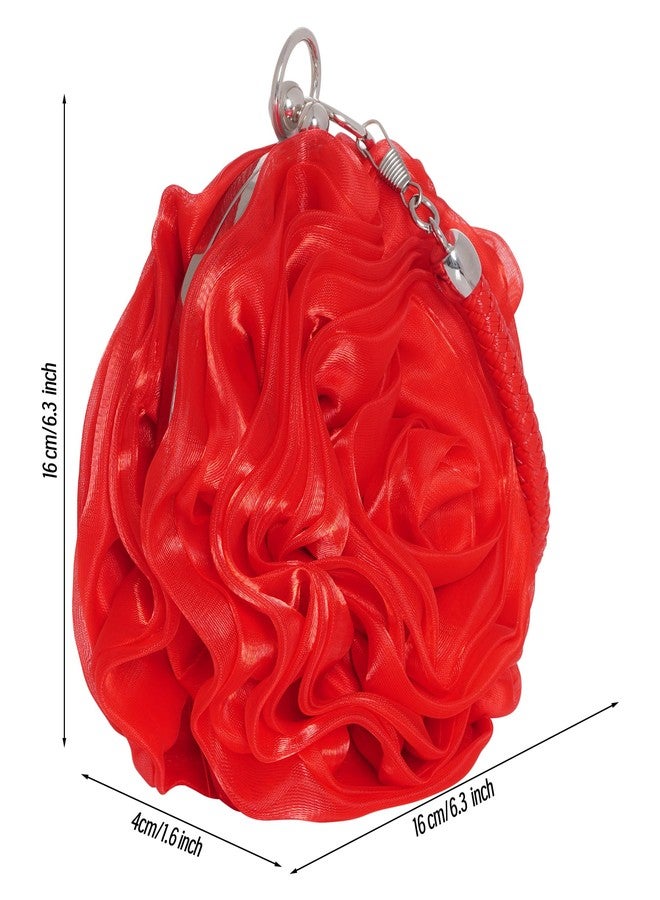 SUMERSHA Women Rose Clutch Satin Rose Shaped Clutch Handbag Floral Evening Bag Red for Wedding Party Christmas Mother's Day Gift - Image 2