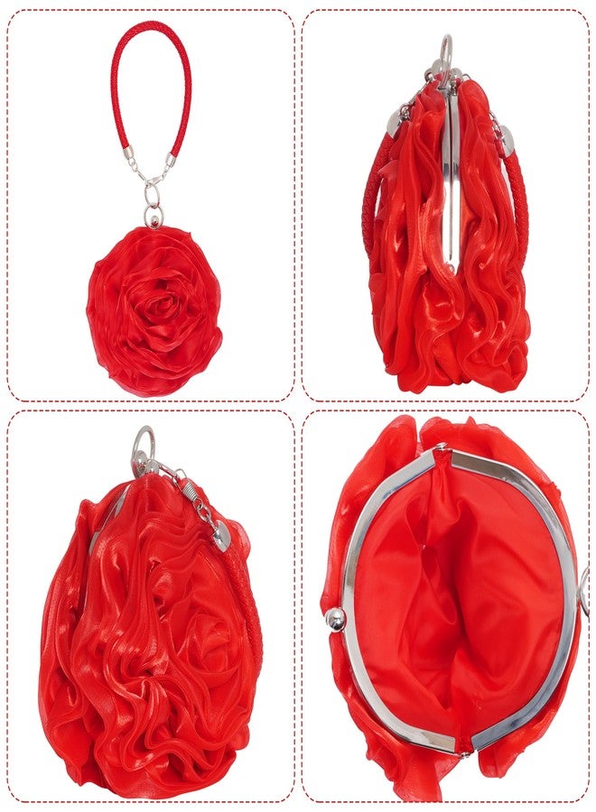 SUMERSHA Women Rose Clutch Satin Rose Shaped Clutch Handbag Floral Evening Bag Red for Wedding Party Christmas Mother's Day Gift - Image 4