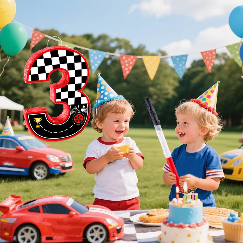 RUISUER 16 Inch Number 3 Race Car Pinata with 16 Inch PiÃ±ata Stick Blindfold Confetti for Boy Girl Kids 3rd Birthday Party Decorations(3rd) - Image 5