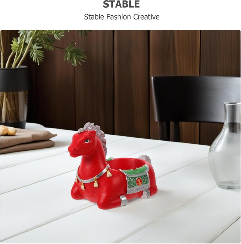 Ceramic Desktop Ashtray Zodiac Horse Red Porcelain Smokers Ash Holder Tabletop Ashtray for Outdoor Patio Home Use - Image 3