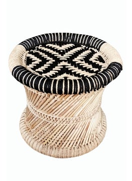 YASHIKA CREATION YASHIKA CREATION Natural Bamboo MuddamudahmoraChair Stool with Black and Beige 15 X 15 2 Pieces  - Image 3