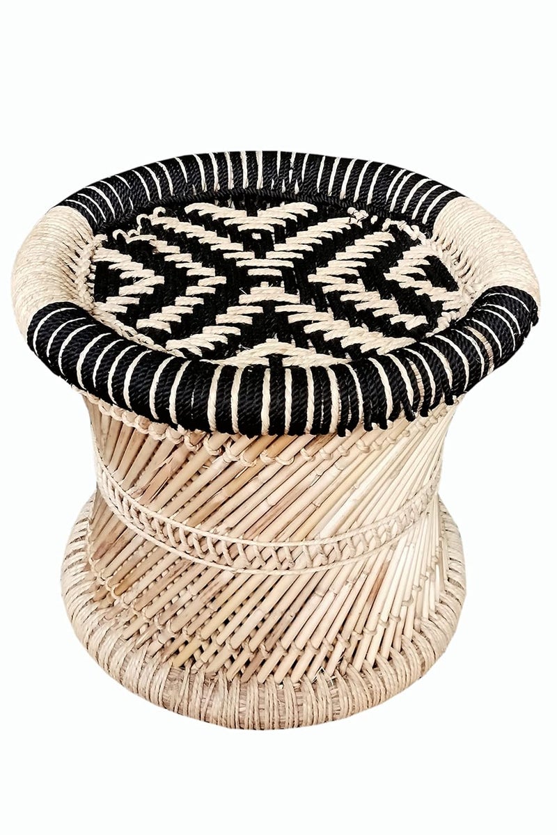 YASHIKA CREATION YASHIKA CREATION Natural Bamboo MuddamudahmoraChair Stool with Black and Beige 15 X 15 2 Pieces  - Image 3