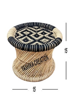 YASHIKA CREATION YASHIKA CREATION Natural Bamboo MuddamudahmoraChair Stool with Black and Beige 15 X 15 2 Pieces  - Image 2
