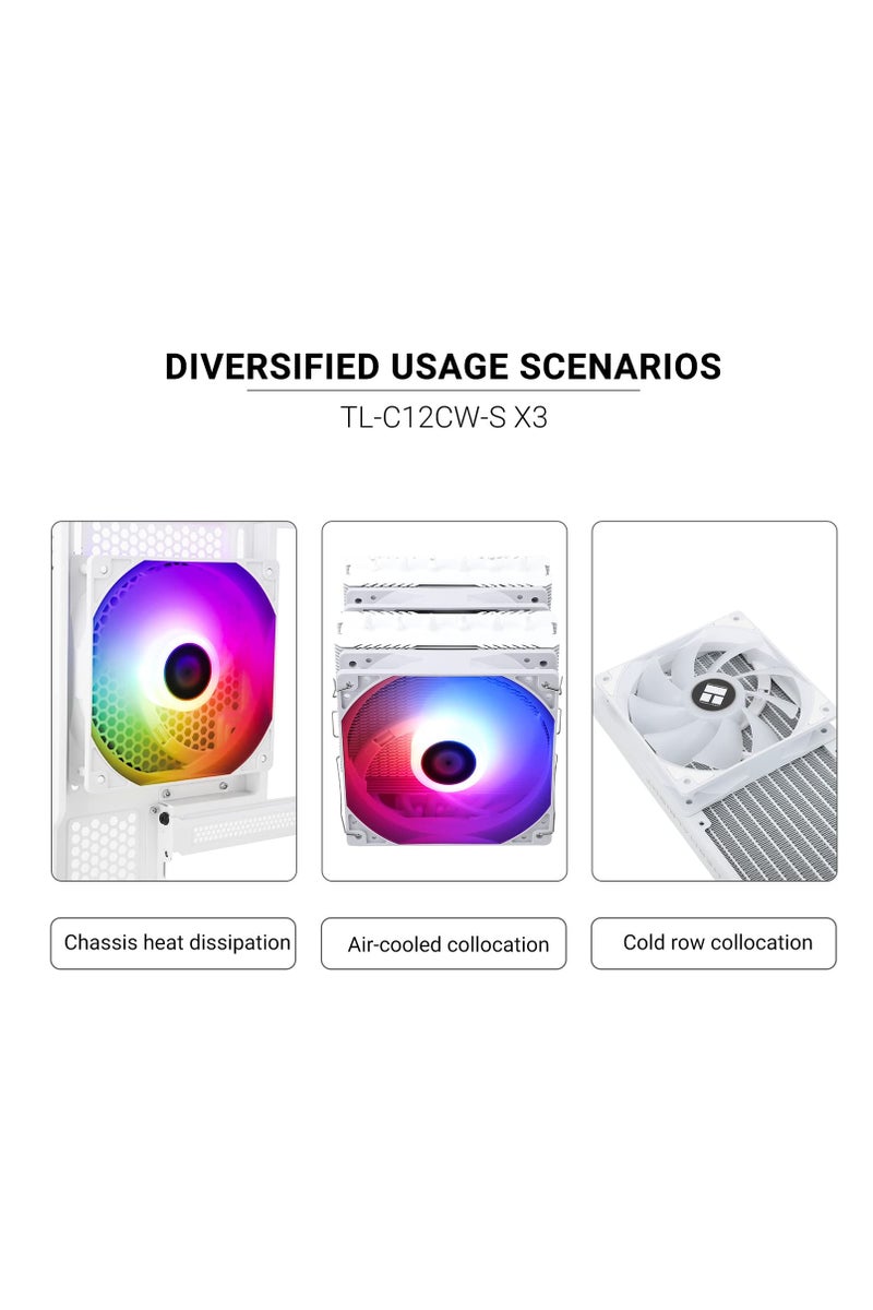 Thermalright TL-C12CW-S X3 CPU Fan 120mm White ARGB Case Cooler, 4pin PWM Silent Computer Cooling Fan with S-FDB Bearing Included, up to 1550RPM（3 Quantities） - Image 2