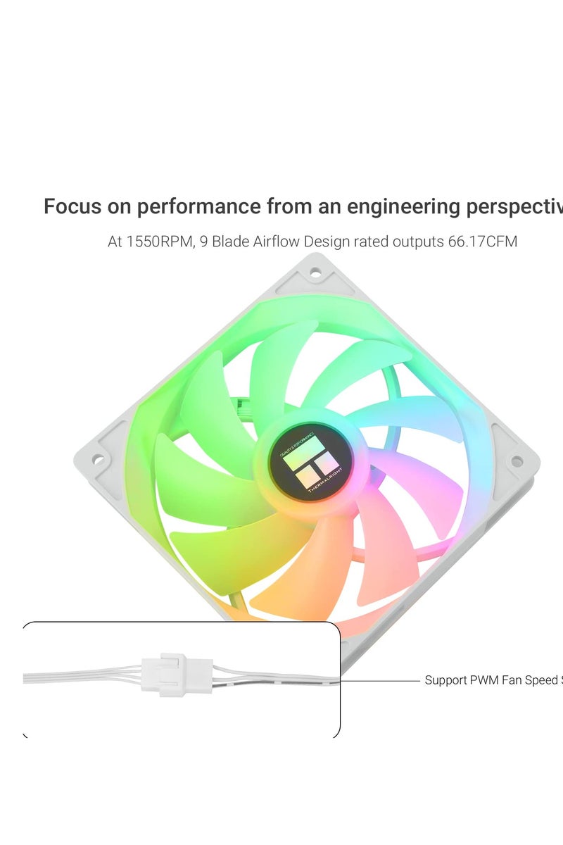 Thermalright TL-C12CW-S X3 CPU Fan 120mm White ARGB Case Cooler, 4pin PWM Silent Computer Cooling Fan with S-FDB Bearing Included, up to 1550RPM（3 Quantities） - Image 3