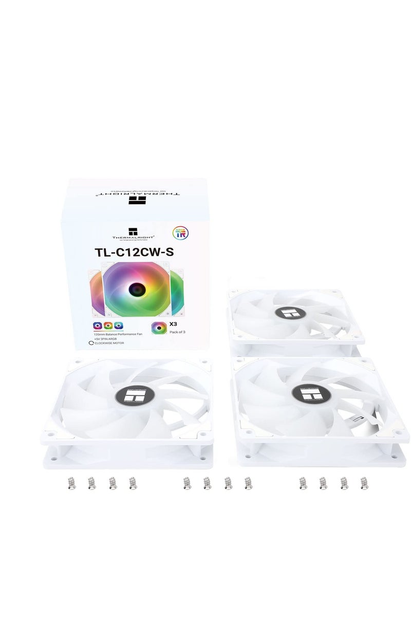 Thermalright TL-C12CW-S X3 CPU Fan 120mm White ARGB Case Cooler, 4pin PWM Silent Computer Cooling Fan with S-FDB Bearing Included, up to 1550RPM（3 Quantities） - Image 4