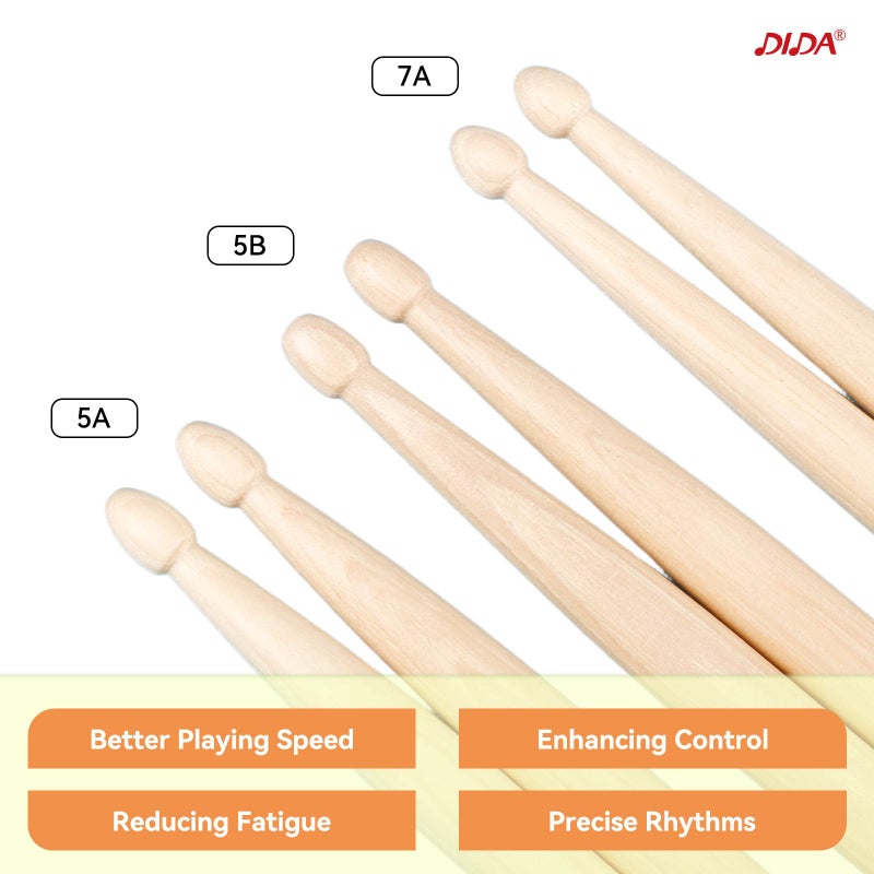 DIDA Drum Sticks, American Hickory Drumsticks, Drumsticks for Drum, Non-Slip Grip, Percussion Drumsticks for Professional, Live Performance & Drum Kit Practice Accessories (1 Pair, 5A) - Image 3