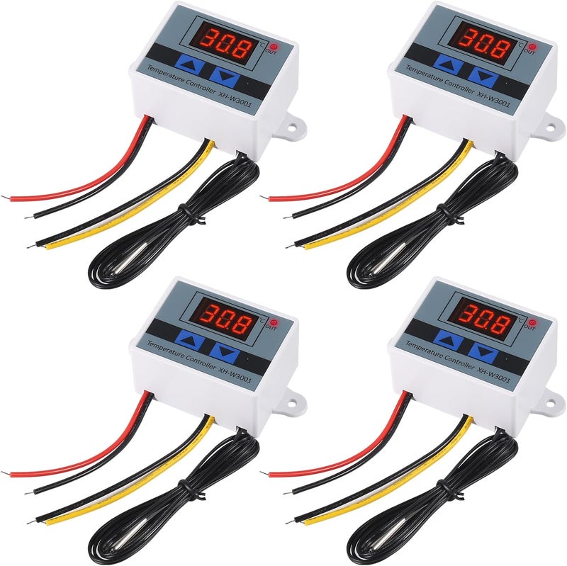 UMLIFE 4 قطع وحدة تحكم درجة الحرارة الرقمية LED XH-W3001 مفتاح ترموستات رقمي مع مجس مقاوم للماء قابل للبرمجة للتسخين والتبريد نطاق من -50℃ إلى 110℃ (12V 10A 120W) - Image 2