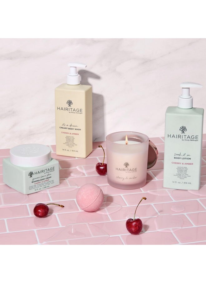 Hairitage - Soak It In Cherry & Amber Scented Body Lotion Moisutrizes + Softens Skin Niacinamide Jojoba Oil Avocado Oil For All Skin Types Vetiver + Guaiac Wood Essential Oils 14 Fl. Oz. - Image 1
