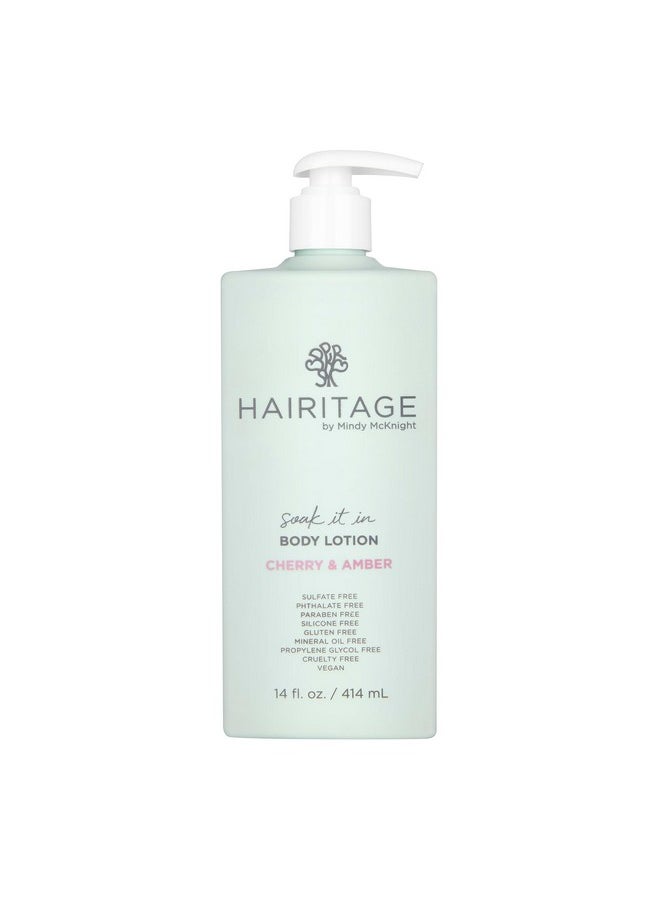 Hairitage - Soak It In Cherry & Amber Scented Body Lotion Moisutrizes + Softens Skin Niacinamide Jojoba Oil Avocado Oil For All Skin Types Vetiver + Guaiac Wood Essential Oils 14 Fl. Oz. - Image 1