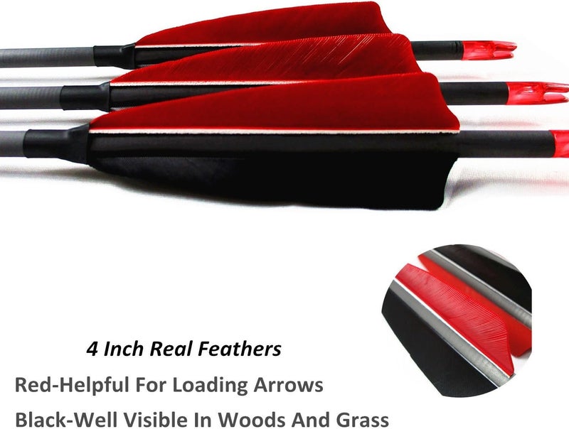 MS JUMPPER Archery Carbon Arrows 400 Spine with 4” Real Feather Fletching 100 Grain Points for Compound Recurve Longbow (12 Pack) - Image 5