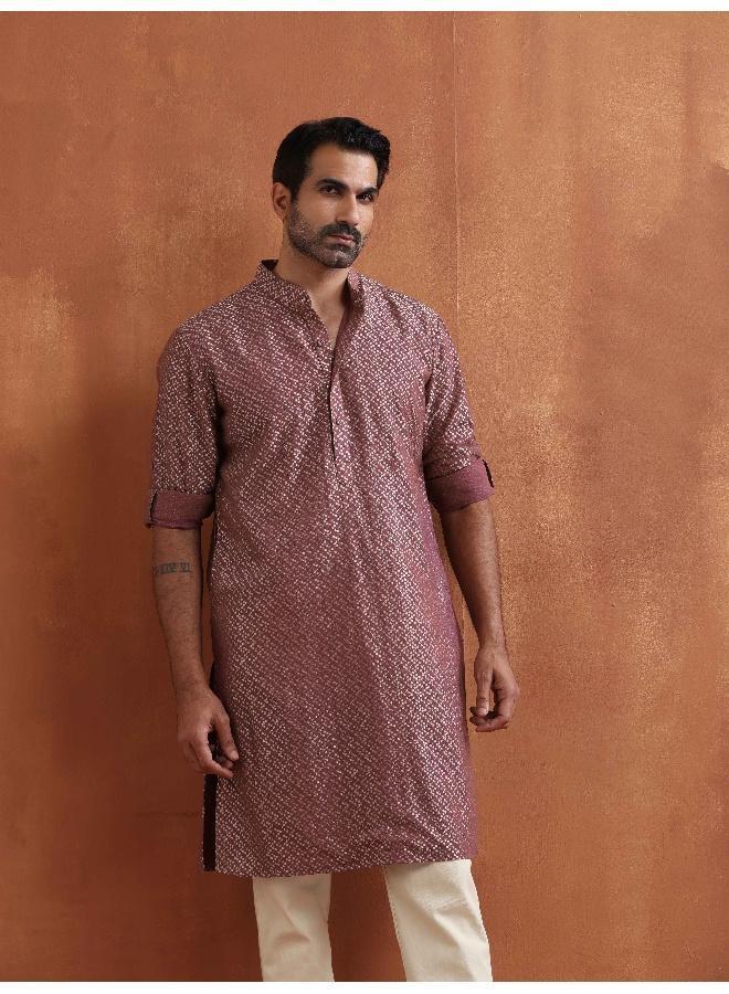 trueBrowns Men's Purple Cotton Dobby Kurta  - Image 3