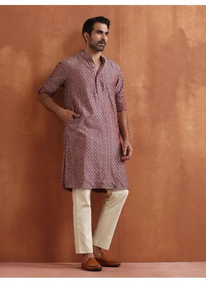 trueBrowns Men's Purple Cotton Dobby Kurta