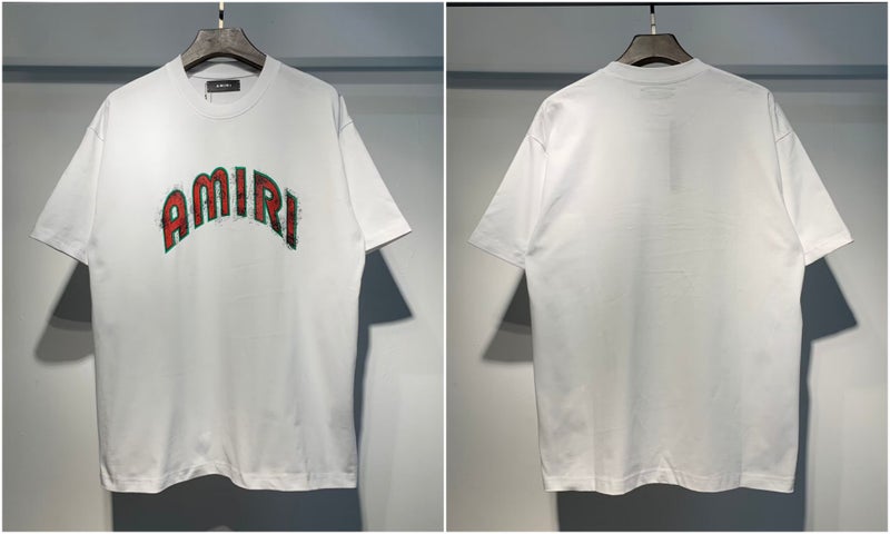 Real S 2024 Digital High-Definition Printing Amiri Letter Pattern Youth Cotton Short Sleeve T-Shirt - Image 1