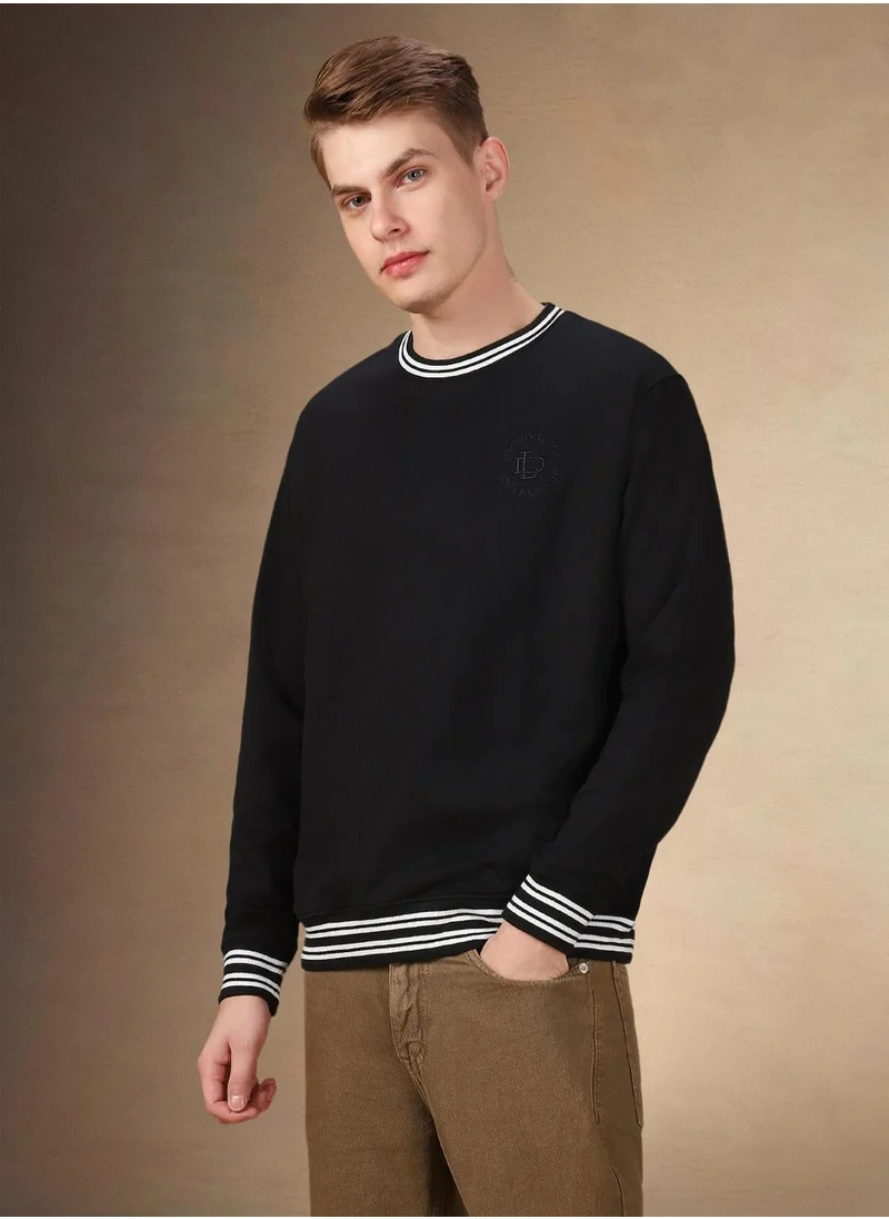 دينيس لينغو Men's Black Polyester Blend Solid Regular Fit Sweatshirt