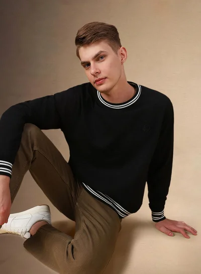 Dennis Lingo Men's Black Polyester Blend Solid Regular Fit Sweatshirt