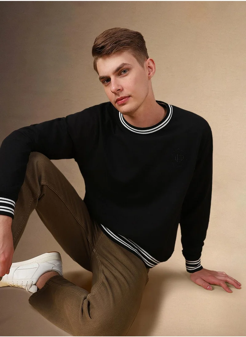 دينيس لينغو Men's Black Polyester Blend Solid Regular Fit Sweatshirt