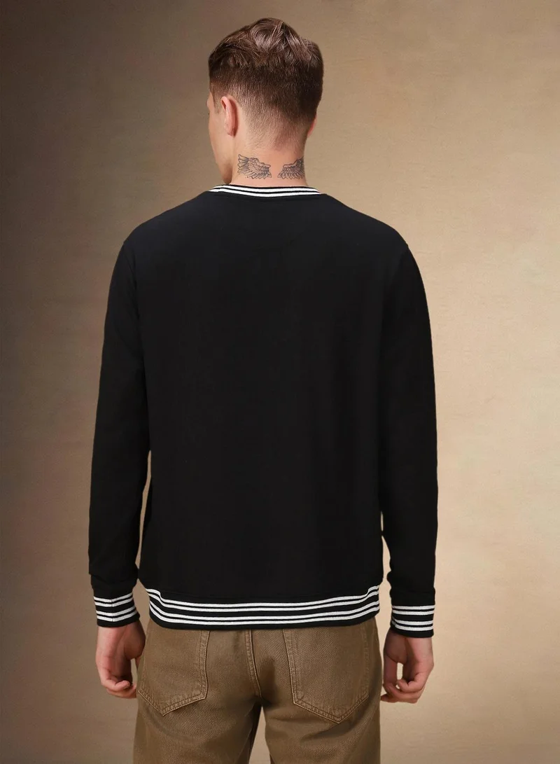 Dennis Lingo Men's Black Polyester Blend Solid Regular Fit Sweatshirt