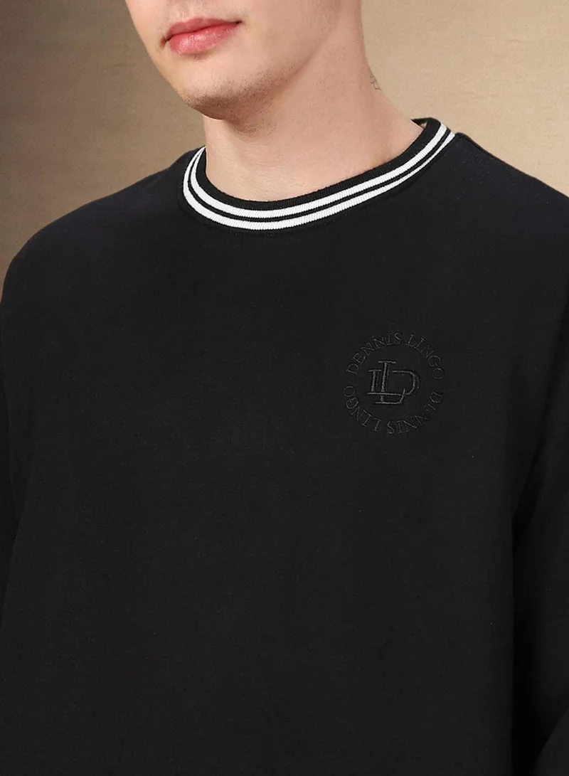 Dennis Lingo Men's Black Polyester Blend Solid Regular Fit Sweatshirt