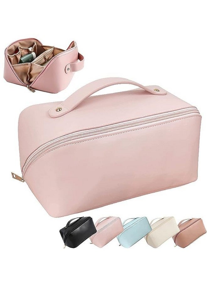 BRIGHTZONE Large Capacity Cosmetic Travel Bag, Portable Leather Makeup Storage Bags with Handle and Divider, Wide Opening Cosmetic/Makeup Organizer Multicolor - Image 1
