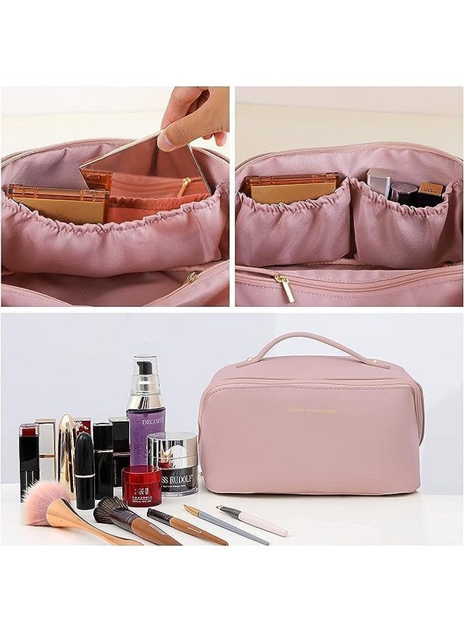 BRIGHTZONE Large Capacity Cosmetic Travel Bag, Portable Leather Makeup Storage Bags with Handle and Divider, Wide Opening Cosmetic/Makeup Organizer Multicolor - Image 2