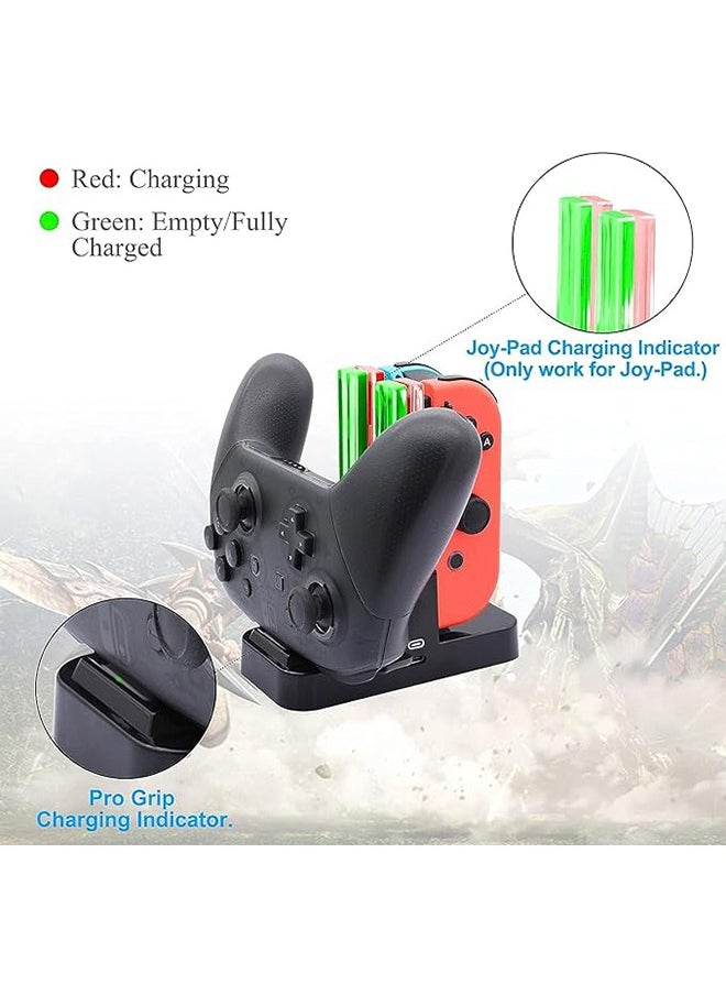 Colorskin Switch & OLED Model Controller Charger Compatible with Nintendo Charging Dock Station Plug and Play for Pro Controller with Charger Indicator and Type C Cable 3-in-1 Charging Dock（Black/Transparent）  - Image 2