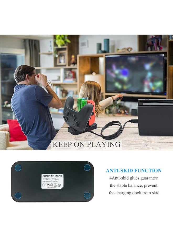 Colorskin Switch & OLED Model Controller Charger Compatible with Nintendo Charging Dock Station Plug and Play for Pro Controller with Charger Indicator and Type C Cable 3-in-1 Charging Dock（Black/Transparent）  - Image 4