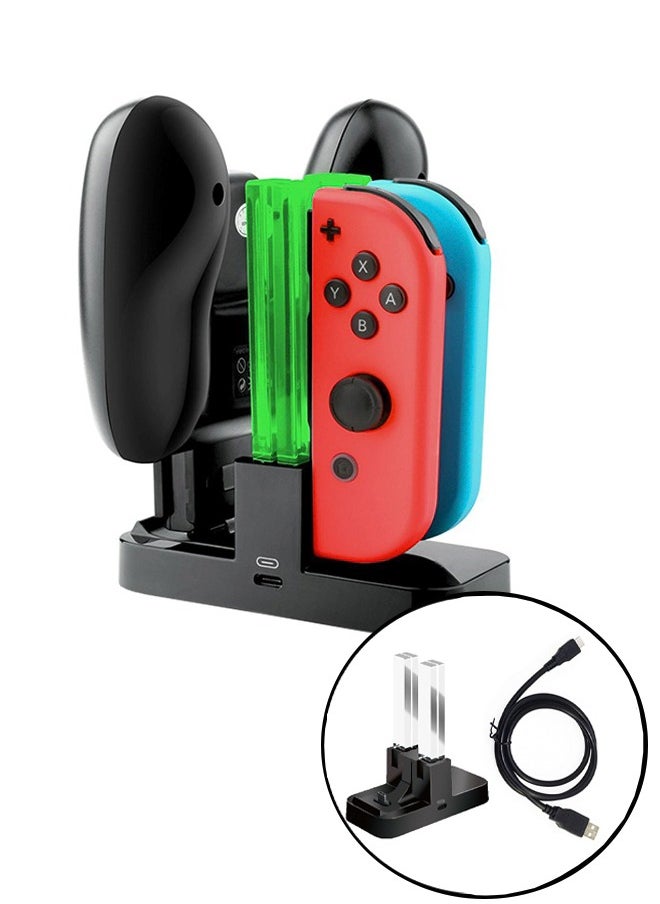 Colorskin Switch & OLED Model Controller Charger Compatible with Nintendo Charging Dock Station Plug and Play for Pro Controller with Charger Indicator and Type C Cable 3-in-1 Charging Dock（Black/Transparent）  - Image 1