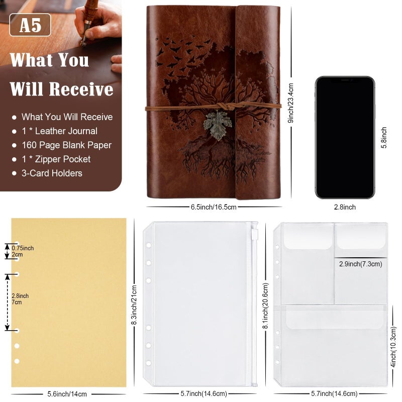 OMEYA Leather Journals Notebooks with Blank Pages, Vintage Refillable Journal for Writing, Personal Travel Diary Art Sketchbook to Write in, Gifts for Women, Men, Teen Girls and Boys, 160 Pages A5 (Brown) - Image 2