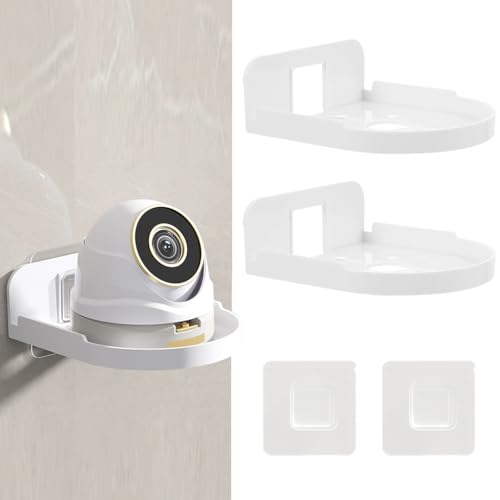 STHIRA® 2Pcs Wall Mount Rack for Security Camera White Acrylic Wall Shelf Wall Holder No Drill Self Adhesive Wall Mount Camera Shelf for Security Camera, Wireless Cameras, Baby Monitors, 12x9.5x3.5cm - Image 1