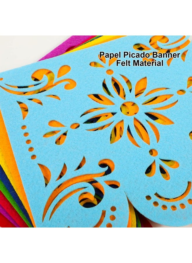 Qpout - 4 Mexican Fiesta Party Decorations Banners Felt Cinco De Mayo Decorations Banner Day Of The Dead Decor Papel Picado Banner Dia De Los Muertos Garlands Fiesta Birthday Baby Shower Flags - Image 1