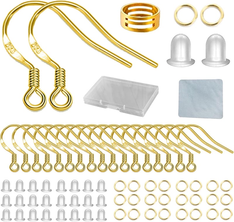 DIYEAR Gold Earring Hooks 80 PCS/40 Pairs, Ear Wires Fish Hooks, 240pcs Hypo-allergenic Jewelry Findings Parts with Jump Rings and Clear Silicone Earring Backs Stoppers for DIY Jewelry Making (14K Gold) - Image 1