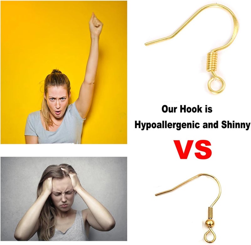 DIYEAR Gold Earring Hooks 80 PCS/40 Pairs, Ear Wires Fish Hooks, 240pcs Hypo-allergenic Jewelry Findings Parts with Jump Rings and Clear Silicone Earring Backs Stoppers for DIY Jewelry Making (14K Gold) - Image 4
