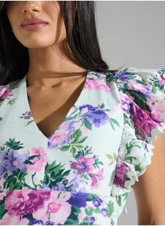 Hope & Ivy Frill Sleeve V-Neck Top With Lace Trims  - Image 3