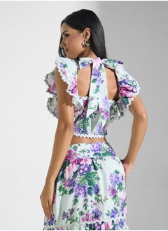 Hope & Ivy Frill Sleeve V-Neck Top With Lace Trims  - Image 2