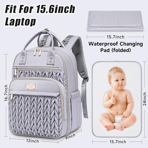 Tealari Diaper Bag Backpack,Stylish Baby Diaper Bag,Waterproof Travel Diaper Backpacks Baby Bags with Changing Pad,Stroller Straps,Insulated Pockets (Gray) - Image 2
