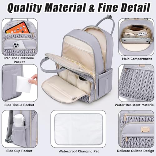 Tealari Diaper Bag Backpack,Stylish Baby Diaper Bag,Waterproof Travel Diaper Backpacks Baby Bags with Changing Pad,Stroller Straps,Insulated Pockets (Gray) - Image 5