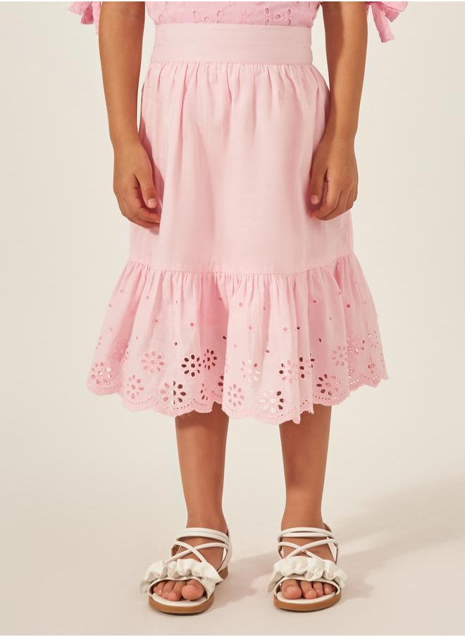 Styli Schiffli A-Line Midi Skirt  - Image 1